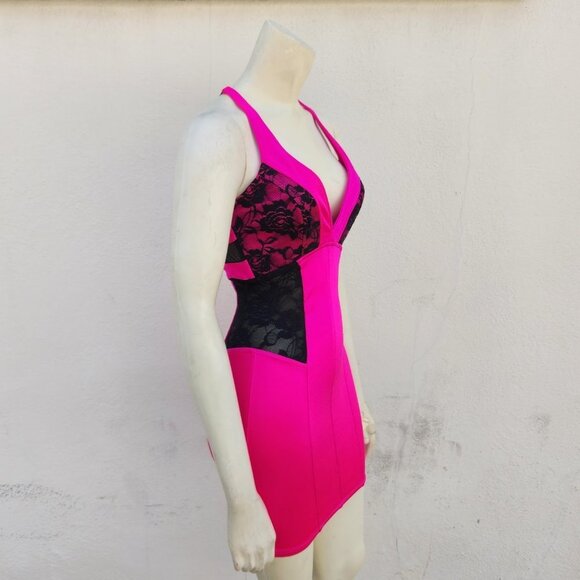Mark Wong Nark Y2K Hot Pink Lace Trim Bodycon - Picture 7 of 8